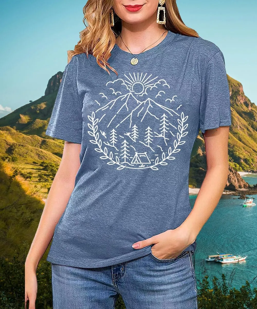Women Hiking Camping Outdoor Tank Top Summer Mountain Nature Funny Graphic Print Round Neck Workout Athletic Sleeveless Tops