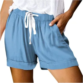 Women Summer Casual Shorts Drawstring High Waisted Pull On Shorts Beach Lightweight Short Pant Fashion Vacation Outfit