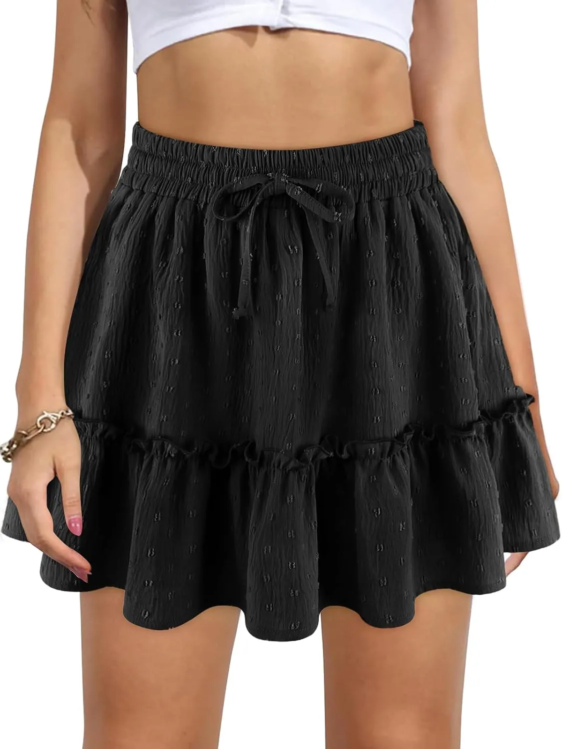 Women's High Waist Ruffle Mini Skirt Built in Shorts A Line Flowy Boho Skirt with Pockets