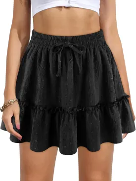 Women's High Waist Ruffle Mini Skirt Built in Shorts A Line Flowy Boho Skirt with Pockets