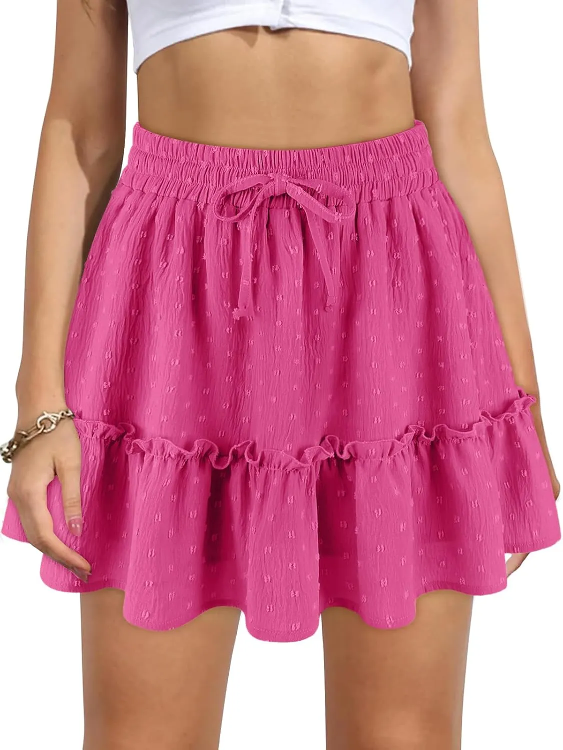Women's High Waist Ruffle Mini Skirt Built in Shorts A Line Flowy Boho Skirt with Pockets