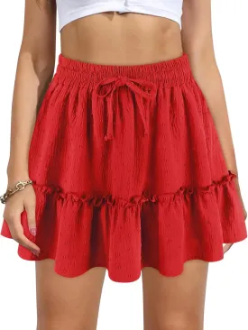 Women's High Waist Ruffle Mini Skirt Built in Shorts A Line Flowy Boho Skirt with Pockets