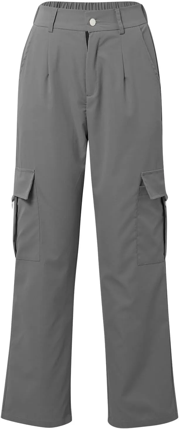 Women's Hiking Wide Leg Cargo Pants Lightweight Quick Dry Outdoor Buttons High Waisted Workout Pants with Pockets
