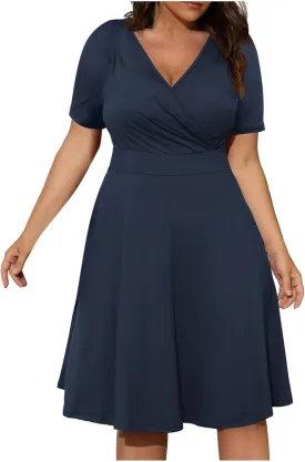 Womens Plus Size Dresses 2025 Summer Short Sleeve Wrap V-Neck Sundress Casual Wedding Guest Cocktail Vintage Dress