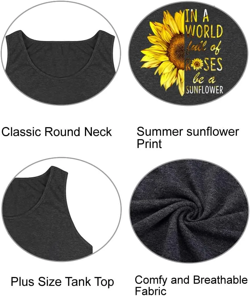 Women's Plus Size Summer Pineapple Sunglasses Tank Tops Hawaiian Graphic Printed Tees Sleeveless Vacation T Shirt Blouse Top