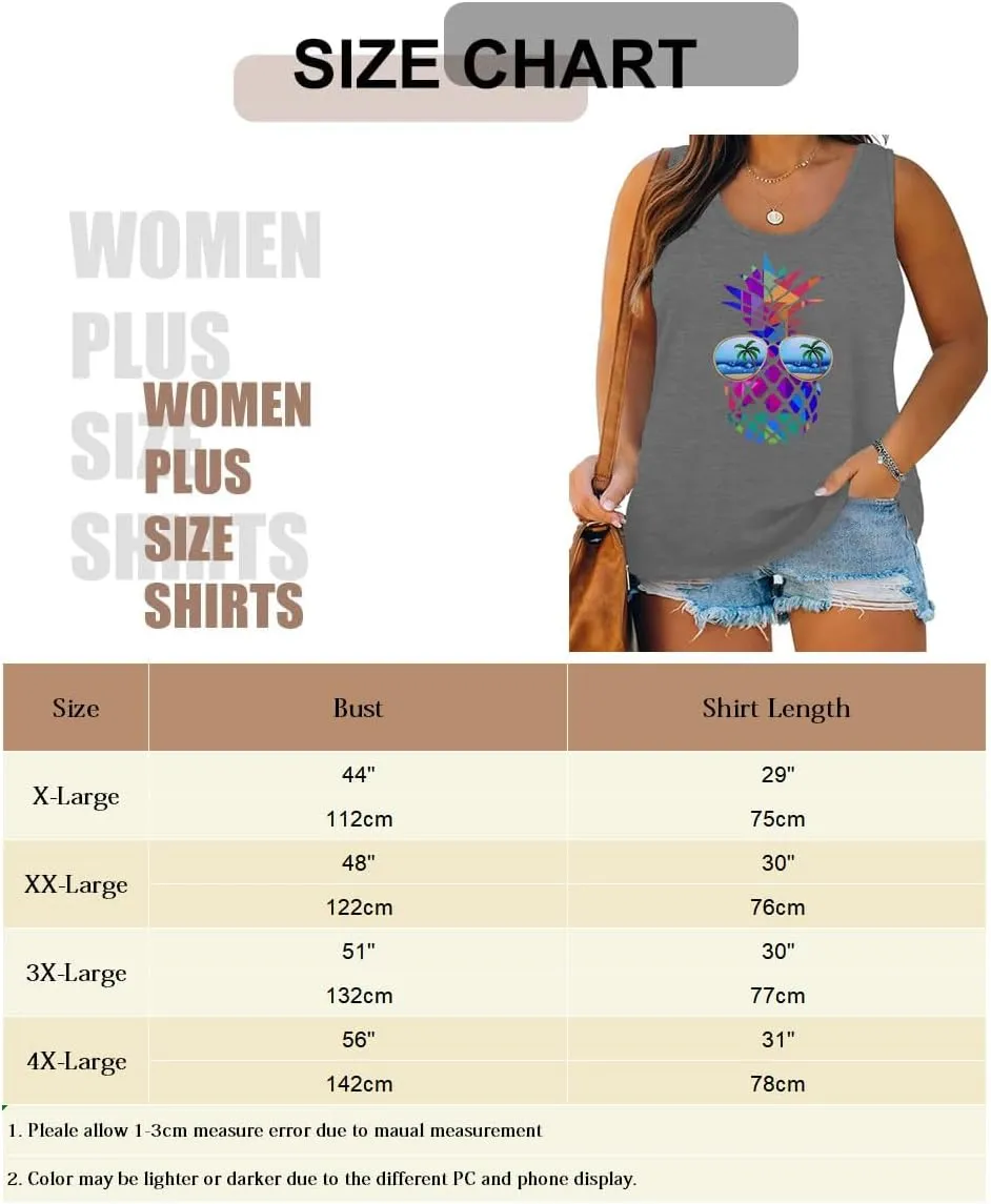 Women's Plus Size Summer Pineapple Sunglasses Tank Tops Hawaiian Graphic Printed Tees Sleeveless Vacation T Shirt Blouse Top