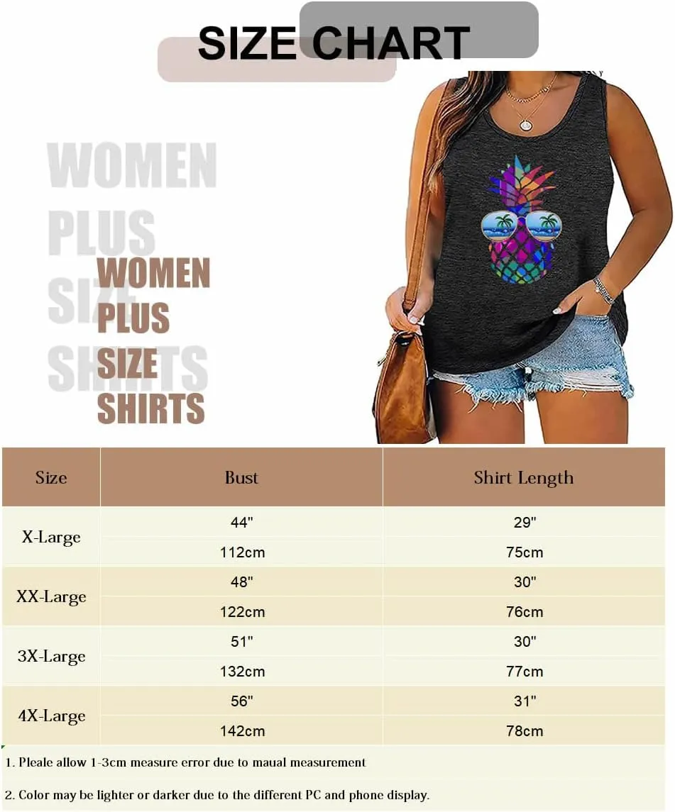 Women's Plus Size Summer Pineapple Sunglasses Tank Tops Hawaiian Graphic Printed Tees Sleeveless Vacation T Shirt Blouse Top