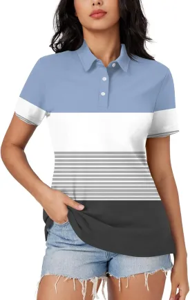 Women's Polo Shirts Short Sleeve Comfortable Breathable Wicking Shirt Solid Colour Stripe 3 Buttons Lapels Casual Tops