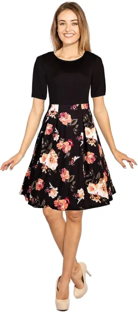 Women's Vintage Patchwork Pockets Puffy Swing Cocktail Work Party Dress