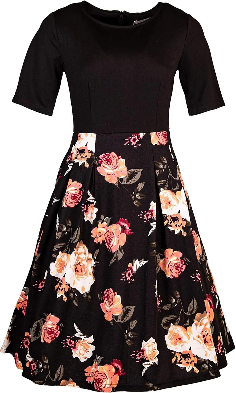 Women's Vintage Patchwork Pockets Puffy Swing Cocktail Work Party Dress