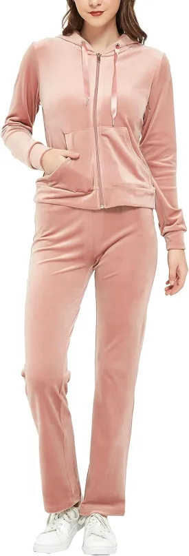 Woolicity Womens Sweatsuits Set Velour Tracksuit 2 Piece Outfits Set Zip Up Hoodies and Pants Sportswear Jogging Set