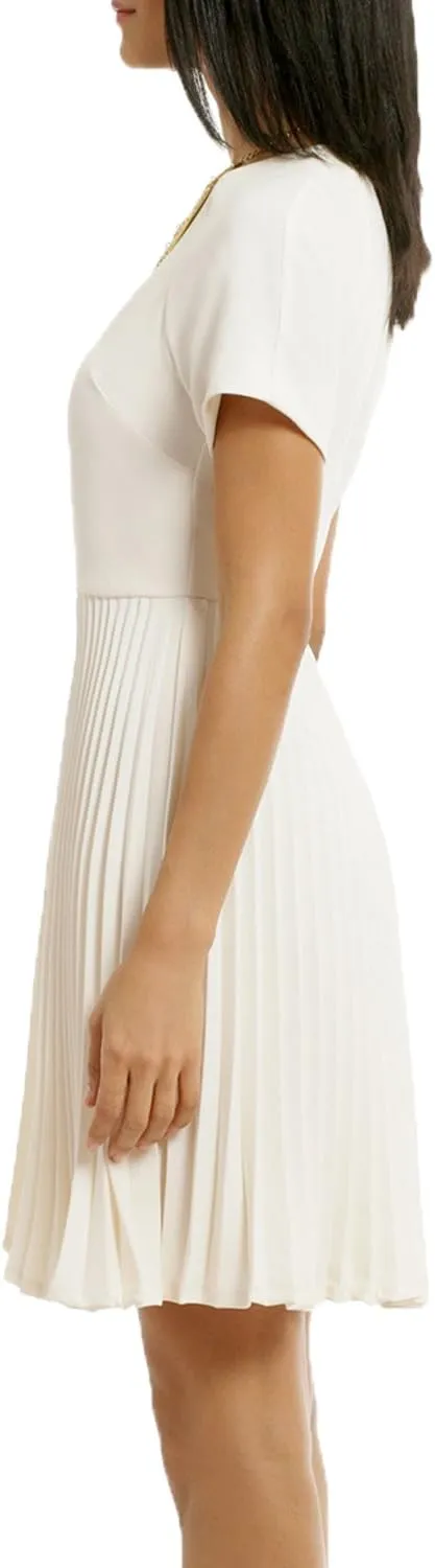 WOOSEA Women's Elegant Pleated Short Sleeves Cocktail Party Swing Dress