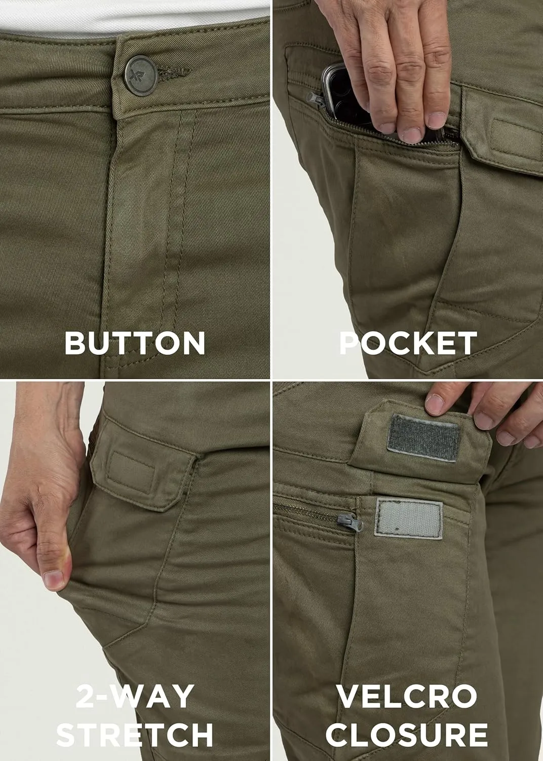 X RAY Men's Stretch Cargo Pants, Casual Flex Hiking Multi-Pocket Tactical Work Slim Fit Cargo Pants for Men