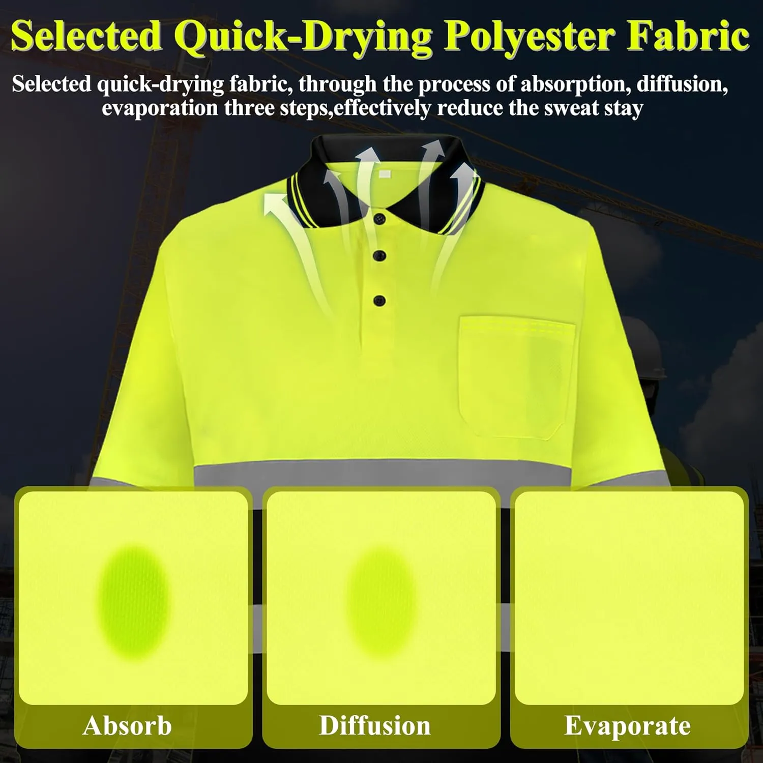 Z&Q LABOR Hi Vis Shirts Long Sleeve Reflective Polo Shirt Safety Work Shirt ANSI Class 2 for Construction Men and Women
