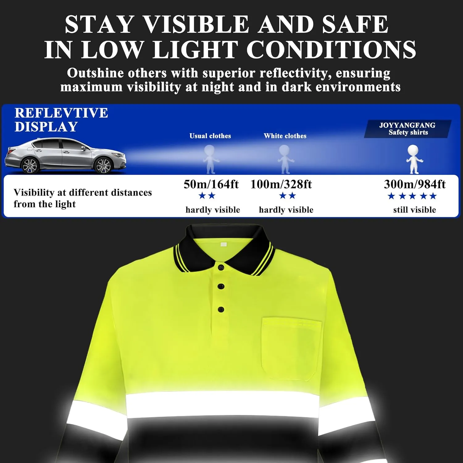 Z&Q LABOR Hi Vis Shirts Long Sleeve Reflective Polo Shirt Safety Work Shirt ANSI Class 2 for Construction Men and Women