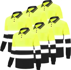 Z&Q LABOR Hi Vis Shirts Long Sleeve Reflective Polo Shirt Safety Work Shirt ANSI Class 2 for Construction Men and Women