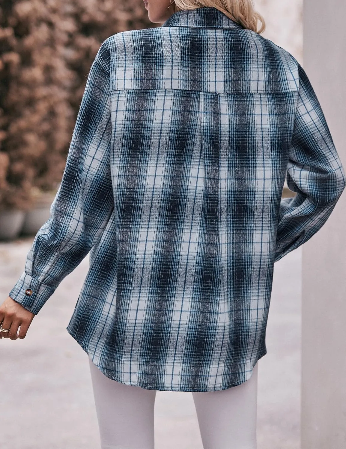 ZILIN Oversized Womens Flannel Plaid Shirts Long Sleeve Button Down Shirt Casual Work Tops