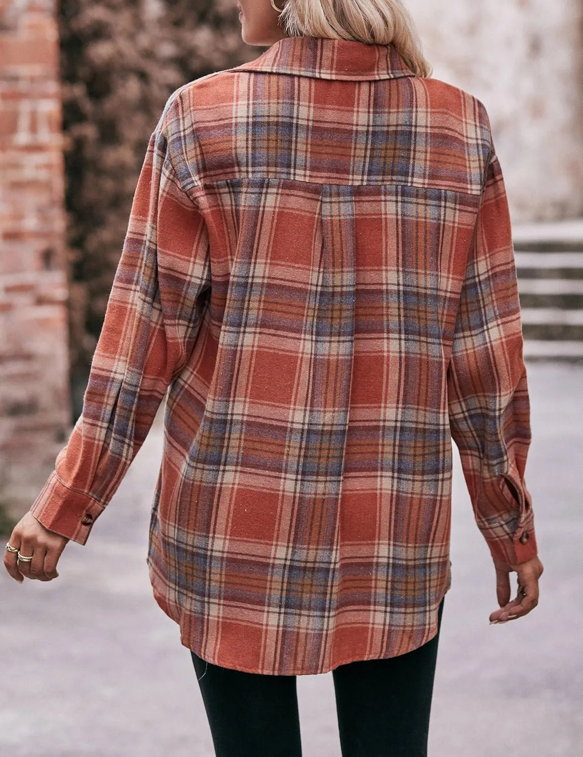 ZILIN Oversized Womens Flannel Plaid Shirts Long Sleeve Button Down Shirt Casual Work Tops