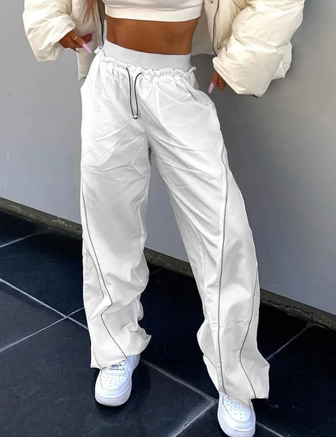 Zontroldy Cargo Pants Women Parachute Pants Y2K Baggy Casual High Waist Wide Leg Track Pants Streetwear