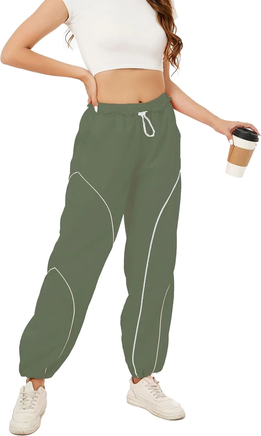 Zontroldy Cargo Pants Women Parachute Pants Y2K Baggy Casual High Waist Wide Leg Track Pants Streetwear