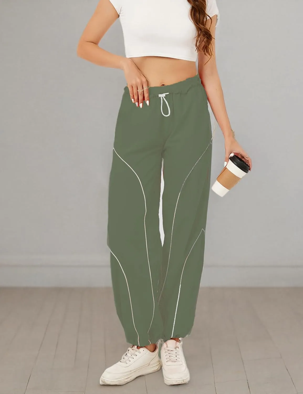 Zontroldy Cargo Pants Women Parachute Pants Y2K Baggy Casual High Waist Wide Leg Track Pants Streetwear