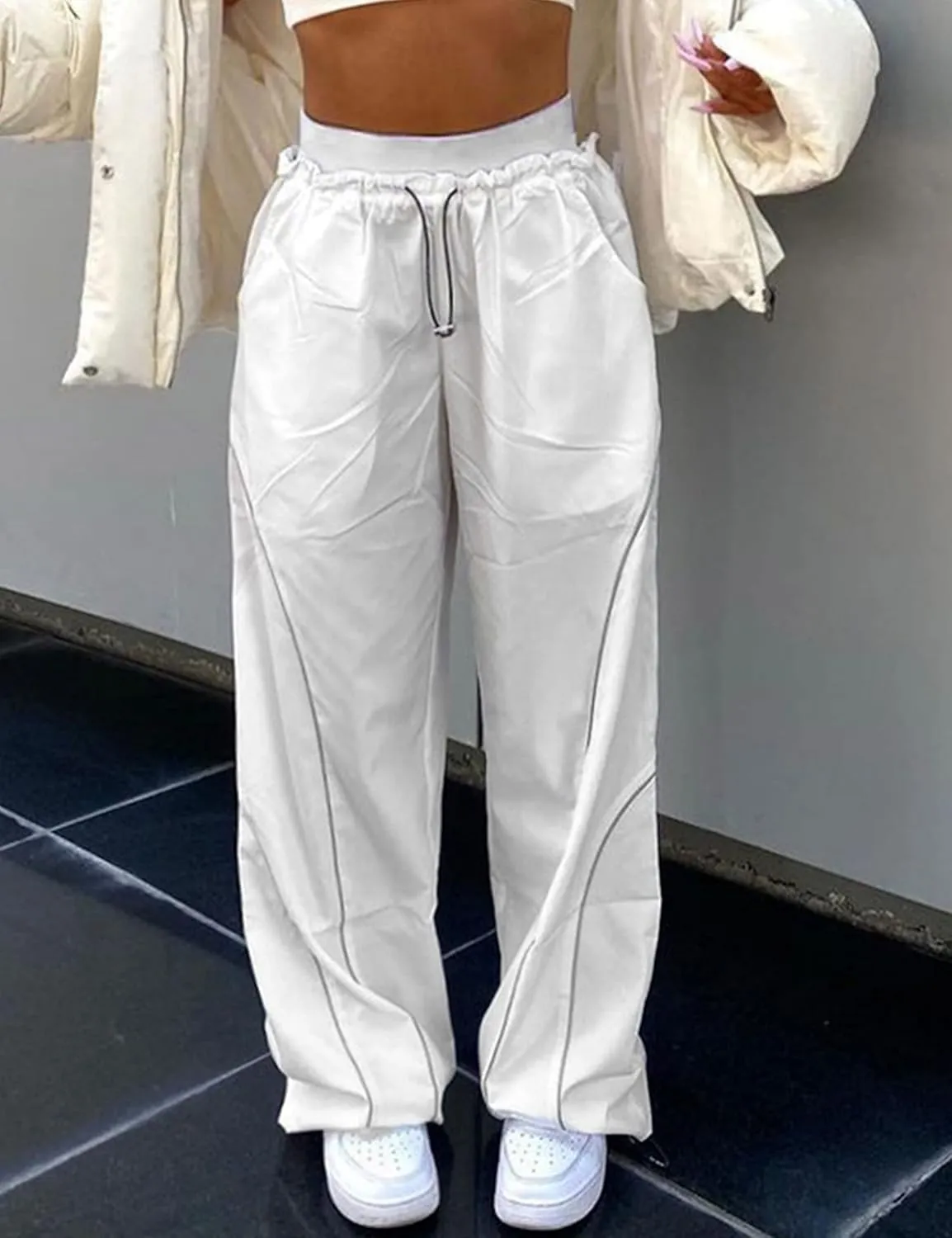 Zontroldy Cargo Pants Women Parachute Pants Y2K Baggy Casual High Waist Wide Leg Track Pants Streetwear
